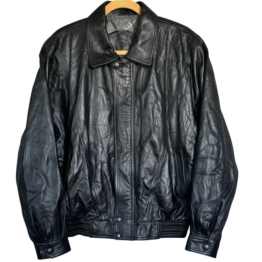 Rosleen Jacket Mens XL Black Genuine Leather Full Zip  Inner Pockets Soft Bomber